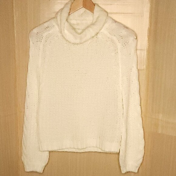Planet Gold Winter White Womens Chunky Knit Cowl Neck Sweater Large - Picture 1 of 5